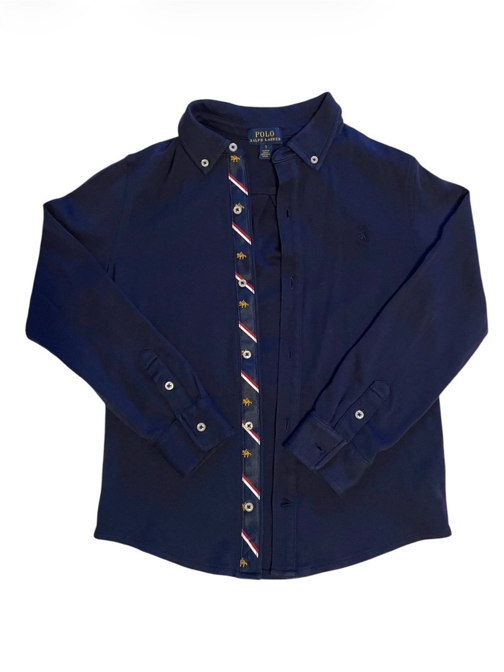 Polo by Ralph Lauren Navy Button-Down Shirt with Striped Placket
